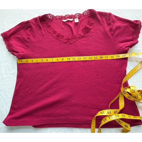 Derek Heart Plus Womens Dark Pink T-Shirt Size 2X Lace Trim Top - Picture 4 of 8